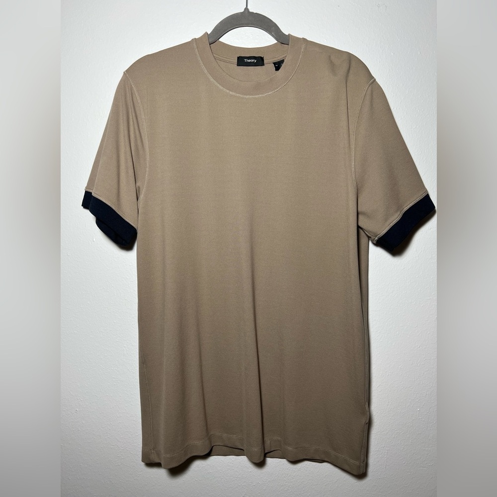Theory Heavyweight Short Sleeve Shirt with Navy sleeve detail Size Medium
